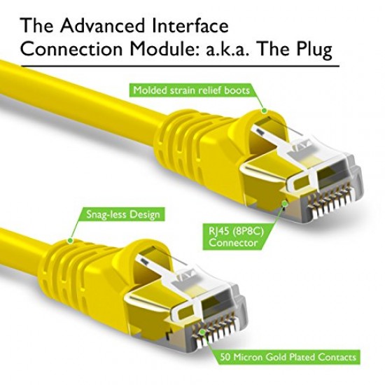 2 Pack ACL 3 Feet RJ45 Snagless/Molded Boot Yellow Cat5e Ethernet LAN Cable 