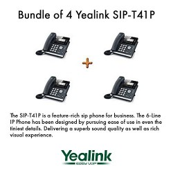 Yealink SIP-T41P Bundle of 4 IP Phone Revolutionarily New Design 3 VoIP Accounts