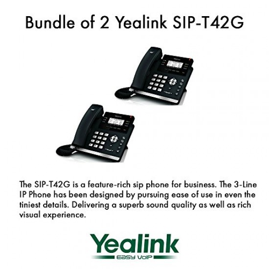 Yealink SIP-T42G - Ultra-elegant Gigabit IP Phone, 6 Line Keys with LED Wall Mountable