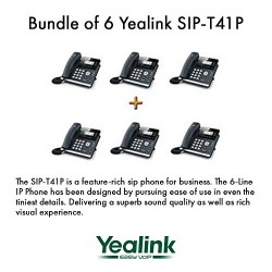 Yealink SIP-T41P - Bundle of 6 Gigabit Color IP Phone Revolutionarily New Design 3 VoIP Accounts