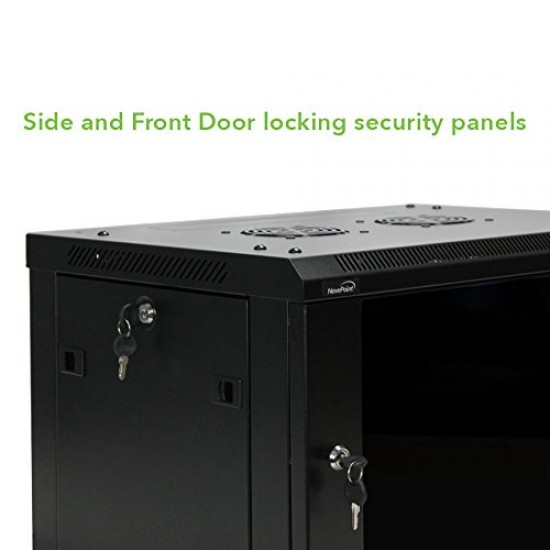 Navepoint 9U Deluxe IT Wallmount Cabinet Enclosure 19-Inch Server Network Rack With Locking Glass Door 16-Inches Deep Black