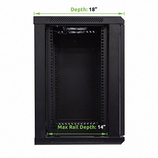 Navepoint 12U Deluxe IT Wallmount Cabinet Enclosure 19-Inch Server Network Rack With Locking Glass Door 16-Inches Deep Black