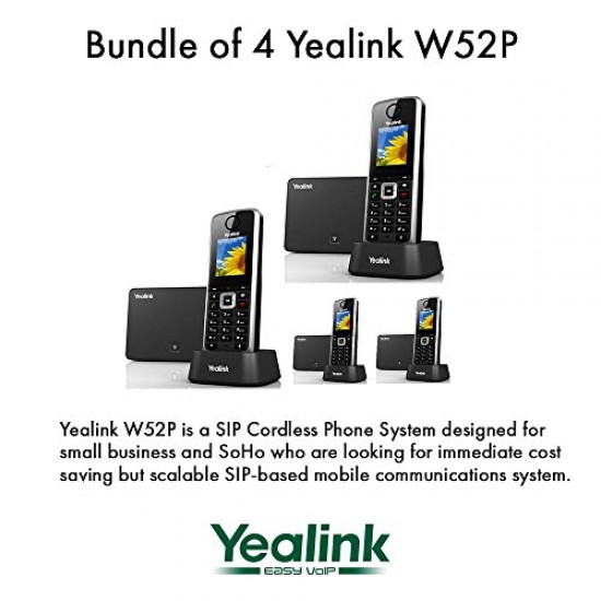 Yealink W52P Bundle of 4 Business HD IP DECT Phone 5-Line POE 10 Hour Talk Time