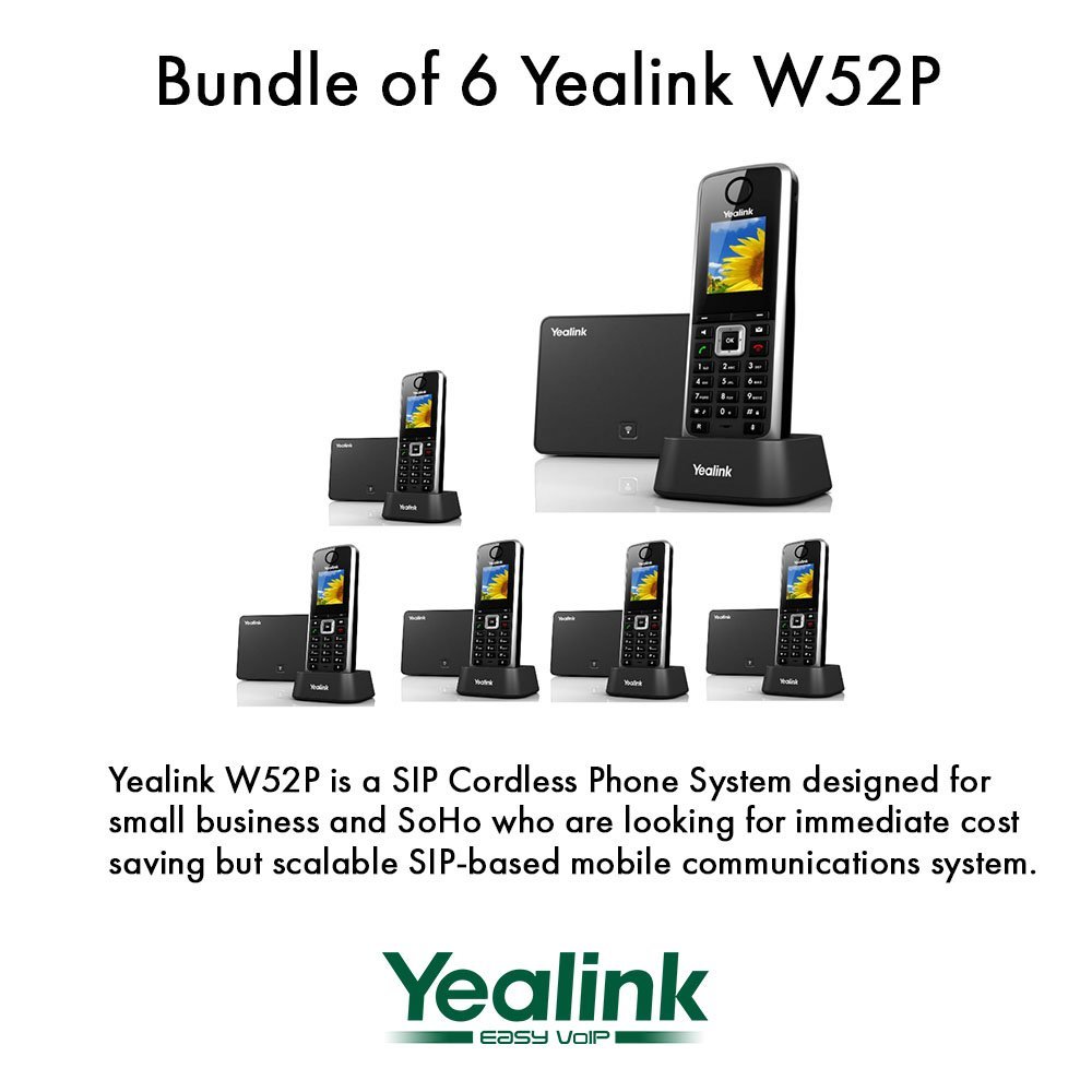 Yealink W52P Bundle of 6 Cordless Phone for business solutions up to 5 VoIP  Acct