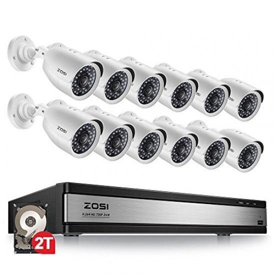 1080p HD 12 Channel Security Camera System,1080N Surveillance DVR Reorder with Hard Drive and (8) HD 1280TVL Outdoor/Indoor Weatherproof CCTV Cameras,Remote Access and Motion Detection