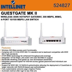 Intellinet Network Solutions - Intellinet Guestgate Mkii Wireless Hotspot Gateway - Protect Your Network While Providing Secure Internet Access To Guests Through Layer-3 Client Isolation Technology. Product Category: Wireless Devices/Wireless Routers