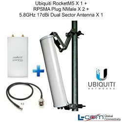 Ubiquiti RocketM5 X1 + RPSMA Plug NMale X2 + 5.8GHz 17dBi Dual Sector Antenna X1