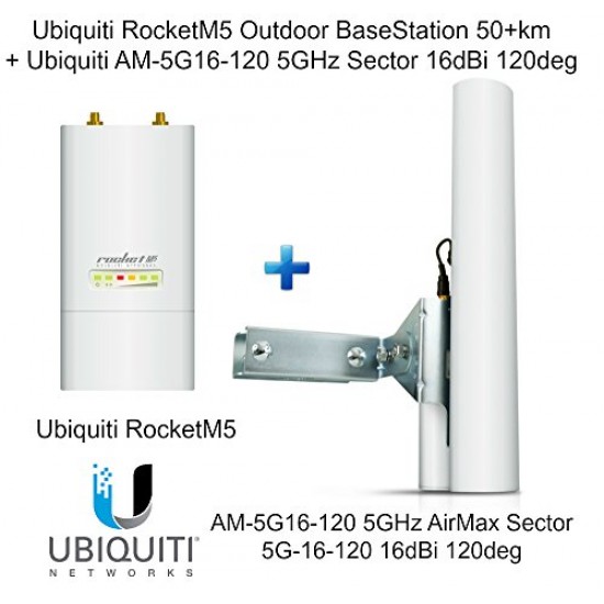 Ubiquiti RocketM5 Outdoor BaseStation 50+km + AM-5G16-120 5GHz Sector 16dBi 120