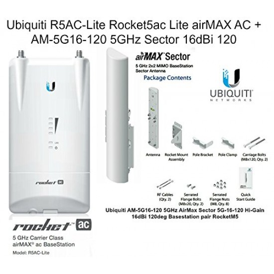 Ubiquiti R5AC-Lite Rocket5ac Lite airMAX AC + AM-5G16-120 5GHz Sector 16dBi 120