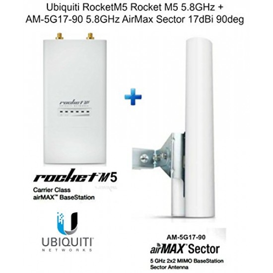 Ubiquiti RocketM5 Rocket M5 5.8GHz + AM-5G17-90 5.8GHz AirMax Sector 17dBi 90deg