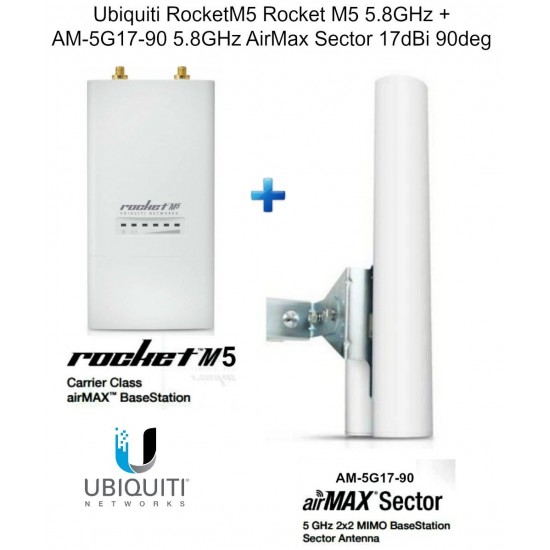 Ubiquiti RocketM5 Rocket M5 5.8GHz + AM-5G17-90 5.8GHz AirMax Sector 17dBi 90deg