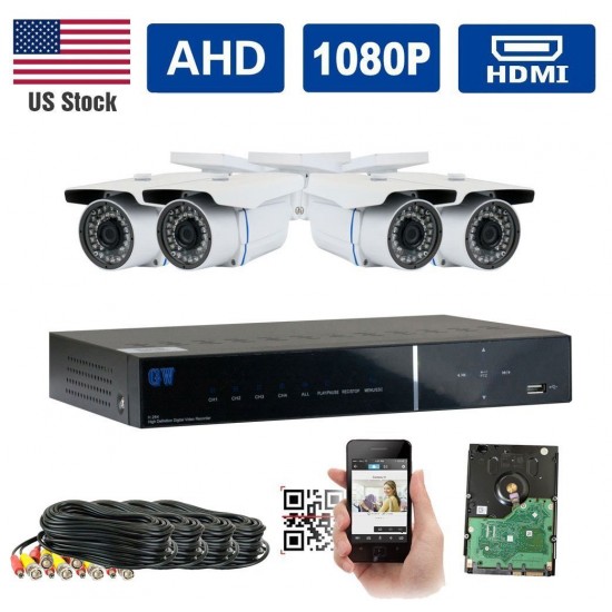 GW Security New AHD 8 Channel 1080P DVR Video Surveillance Camera System 8 1080P 2.1 Megapixel Outdoor/Indoor Weatherproof IR Night Vision Bullet and Dome Security Camera