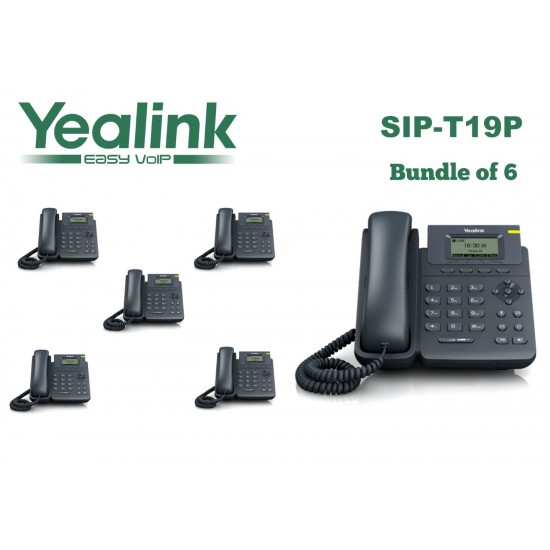Yealink SIP-T19P VoIP phone PoE 10/100 1 SIP account LCD Without Power Supply, BUNDLE of 6