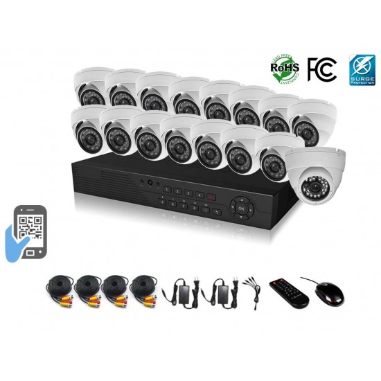 HDView 20CH Tribrid: 16 Channel DVR + 4 Channel NVR, 2.4MP 1080P HD Megapixel Security Camera Surge-Protection HD-AHD DVR Kit, 16 x 2.4MP 1080P infrared cameras Package System
