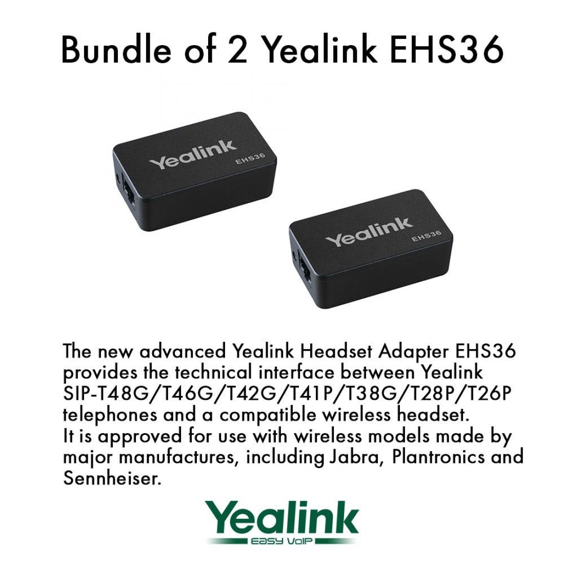 Yealink EHS36 Bundle of 2 IP Phone Wireless Headset Adapters